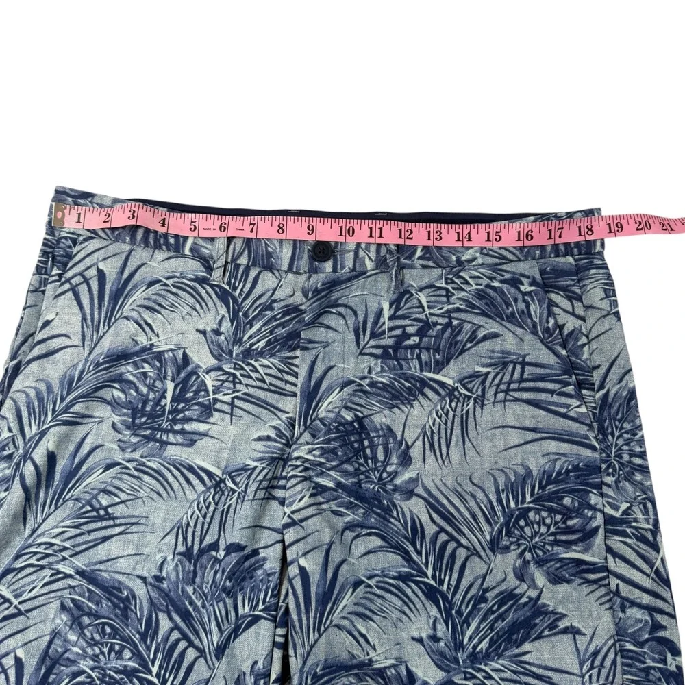 Tommy Bahama Mens 36 Blue Tropical Palm Leaf Print Linen Blend Shorts Summer